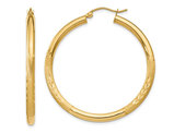 Satin & Diamond-Cut Hoop Earrings in 14K Yellow Gold 1 1/2 Inch (3.00 mm)